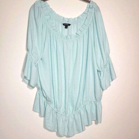 Ralph Lauren Blue Blouson Peasant Top 2X - Picture 1 of 11